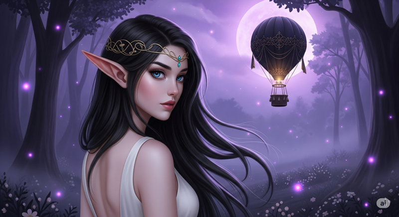 Elf girl with a gold circlet looking over her shoulder