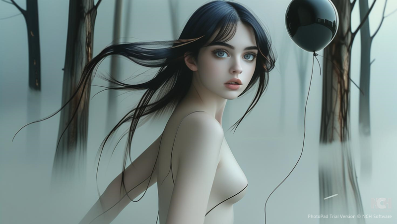 Ethereal portrait of a girl with windblown dark hair