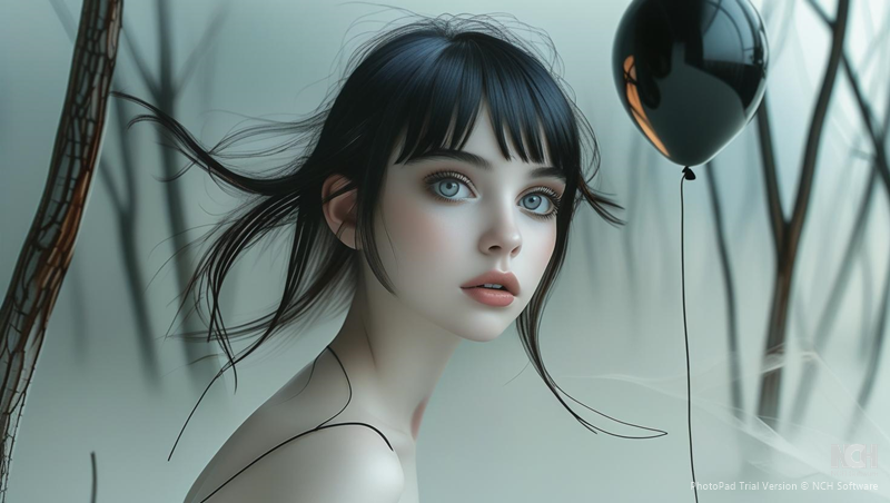 Ethereal portrait of a girl with a fringe and dark hair