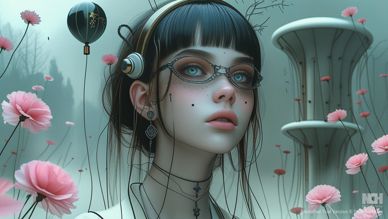Gothgirl in wonderland wearing ornate wire-frame glasses